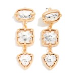 Wholesale two Tiered Drop Earrings linking three hammered metal stones oval squa