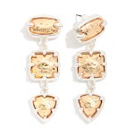 Wholesale two Tiered Drop Earrings linking three hammered metal stones oval squa