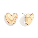 Wholesale rhinestone Halo Heart Stud Earrings puffy hammered metal heart framed