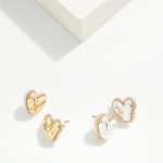 Wholesale rhinestone Halo Heart Stud Earrings puffy hammered metal heart framed