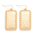 Wholesale hammered Rectangle Drop Earrings textured metal panel framed beaded ba