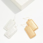 Wholesale hammered Rectangle Drop Earrings textured metal panel framed beaded ba