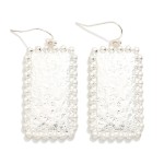 Wholesale hammered Rectangle Drop Earrings textured metal panel framed beaded ba