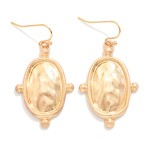Wholesale hammered Oval Drop Earrings polished framed medallion tiny ball detail