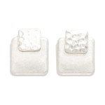 Wholesale geometric Square Drop Earrings pairing small hammered square post larg