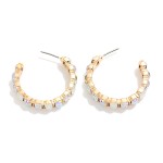 Wholesale crystal Lined Hoop Earrings row round faceted stones set polished beze