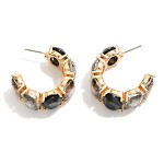 Wholesale crystal Hoop Earrings lined oval faceted stones polished prong setting
