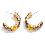 Wholesale crystal Hoop Earrings lined oval faceted stones polished prong setting