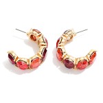 Wholesale crystal Hoop Earrings lined oval faceted stones polished prong setting