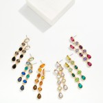 Wholesale linear Crystal Drop Earrings stacking five faceted stones mixed cuts r