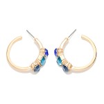 Wholesale crystal Accent Hoop Earrings polished open hoop cluster three faceted