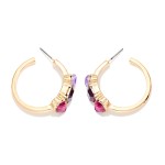 Wholesale crystal Accent Hoop Earrings polished open hoop cluster three faceted