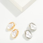 Wholesale baroque Pearl Stud Earrings organic faux pearl framed sculpted metal b