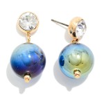 Wholesale crystal Stud Pearl Drop Earrings round bezel set crystal stud oversize