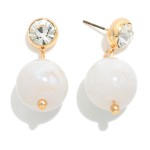 Wholesale crystal Stud Pearl Drop Earrings round bezel set crystal stud oversize