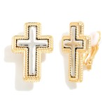 Wholesale mixed Metal Cross Clip Earrings raised cross set contrasting frame bea