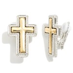 Wholesale mixed Metal Cross Clip Earrings raised cross set contrasting frame bea