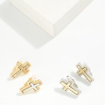 Wholesale mixed Metal Cross Clip Earrings raised cross set contrasting frame bea