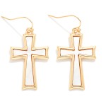 Wholesale pearlescent Cross Drop Earrings framed cross shimmering pearl inlay ha
