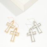 Wholesale pearlescent Cross Drop Earrings framed cross shimmering pearl inlay ha