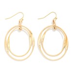 Wholesale layered Oval Drop Earrings two overlapping open ovals one polished one