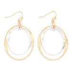 Wholesale layered Oval Drop Earrings two overlapping open ovals one polished one