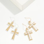 Wholesale mixed Metal Cross Drop Earrings framed cross contrasting brushed metal