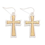 Wholesale mixed Metal Cross Drop Earrings framed cross contrasting brushed metal