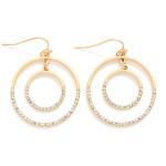 Wholesale rhinestone Double Hoop Drop Earrings open outer hoop framing sparkling