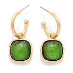 Wholesale cushion Stone Hoop Charm Earrings framed square cabochon stone dangles