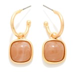 Wholesale square Stone Hoop Drop Earrings glossy cushion cut cabochon stones fra