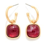 Wholesale square Stone Hoop Drop Earrings glossy cushion cut cabochon stones fra