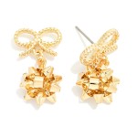 Wholesale christmas Gift Bow Drop Earrings textured rope bow post festive presen