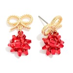 Wholesale christmas Gift Bow Drop Earrings textured rope bow post festive presen