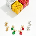 Wholesale christmas Gift Bow Drop Earrings textured rope bow post festive presen