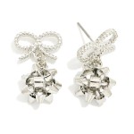 Wholesale christmas Gift Bow Drop Earrings textured rope bow post festive presen