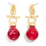 Wholesale toggle Drop Earrings pairing polished metal T bar ring detail glossy m