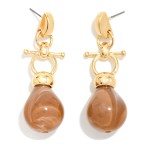 Wholesale toggle Drop Earrings pairing polished metal T bar ring detail glossy m
