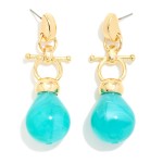 Wholesale toggle Drop Earrings pairing polished metal T bar ring detail glossy m