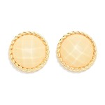 Wholesale faceted Stone Button Stud Earrings round cabochon framed twisted rope