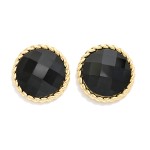 Wholesale faceted Stone Button Stud Earrings round cabochon framed twisted rope