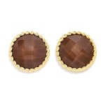 Wholesale faceted Stone Button Stud Earrings round cabochon framed twisted rope
