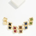 Wholesale square Stone Statement Stud Earrings pyramid cut cabochon set ribbed m