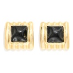 Wholesale square Stone Statement Stud Earrings pyramid cut cabochon set ribbed m