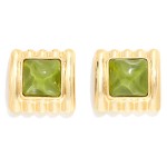 Wholesale square Stone Statement Stud Earrings pyramid cut cabochon set ribbed m