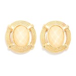 Wholesale oval Stone Statement Stud Earrings faceted oval cabochon set textured