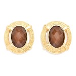 Wholesale oval Stone Statement Stud Earrings faceted oval cabochon set textured