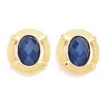 Wholesale oval Stone Statement Stud Earrings faceted oval cabochon set textured