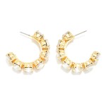 Wholesale rhinestone Station Hoop Earrings faceted glass stones set polished bez