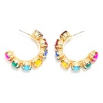 Wholesale rhinestone Station Hoop Earrings faceted glass stones set polished bez